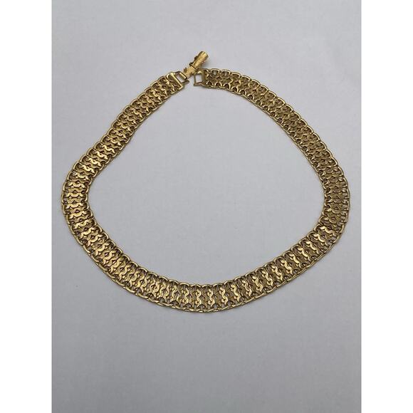 MONET Vintage Necklace Flat Collar Gold Tone Statement 16” Estate - Picture 5 of 11